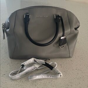 NWOT Michael Kors Black and Gray Leather Satchel